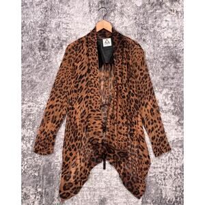 UNIF Top Medium Womens Leopard Sheer Open Front Blouse Long Sleeve